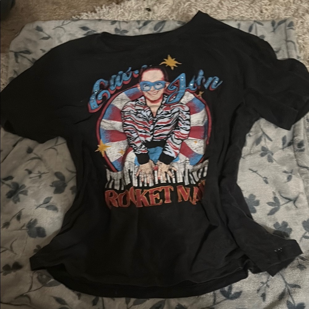Black Graphic T-Shirt with Rocket Man Design